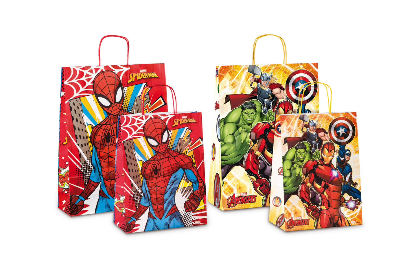 Shopper Marvel kraft bianco 26x34,5x12cm con stampe a colori e manico ritorto 25pz