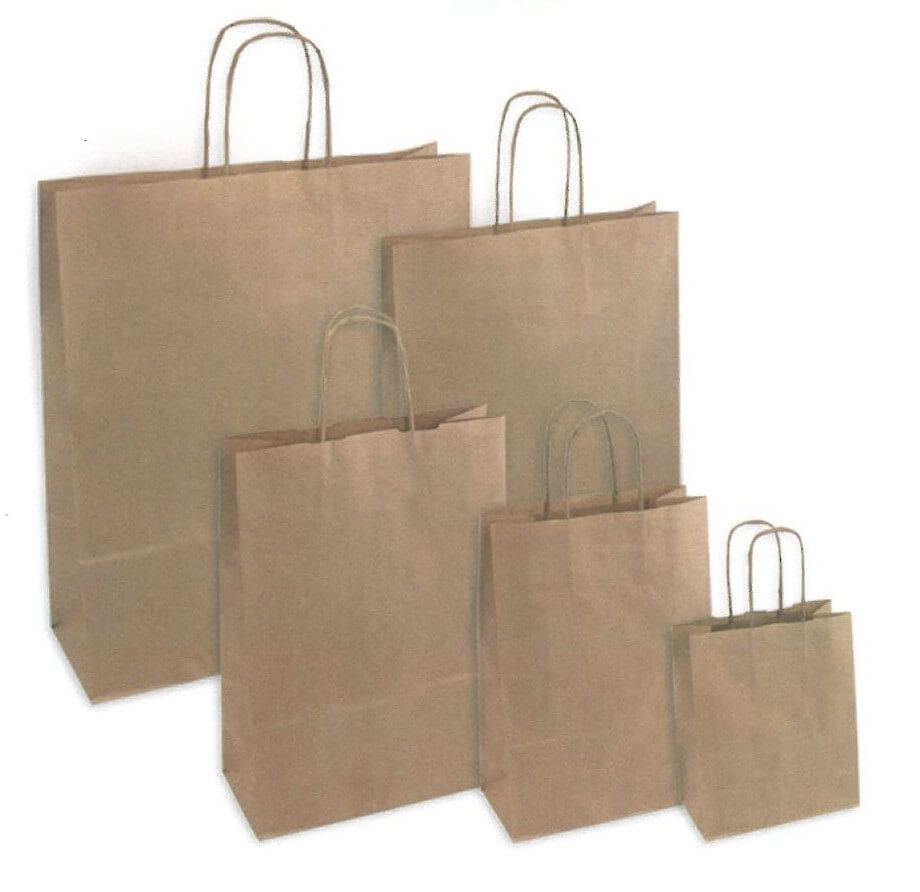 Shopper kraft avana millerighe 14x9x21cm 100-120 g/mq con maniglia ritorta 25pz