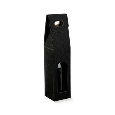 Scatola onda nero 90x90x385mm per 1 bottiglia con maniglia e finestra frontale
