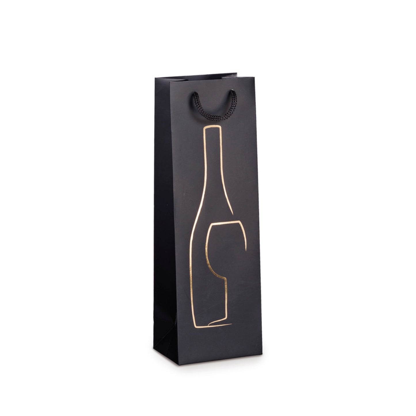 Shopper REX bottiglia kraft nera 12x37x9cm stampa a caldo oro 200g/m² cordoncino