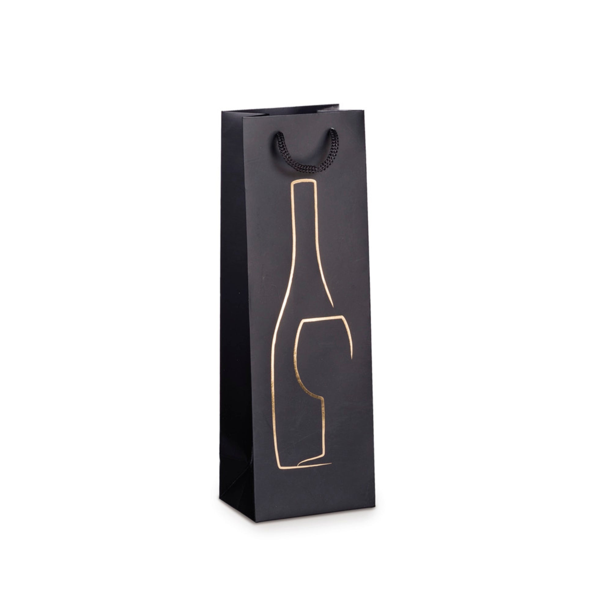Shopper REX bottiglia kraft nera 12x37x9cm stampa a caldo oro 200g/m² cordoncino