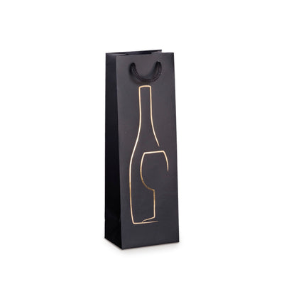 Shopper REX bottiglia kraft nera 12x37x9cm stampa a caldo oro 200g/m² cordoncino