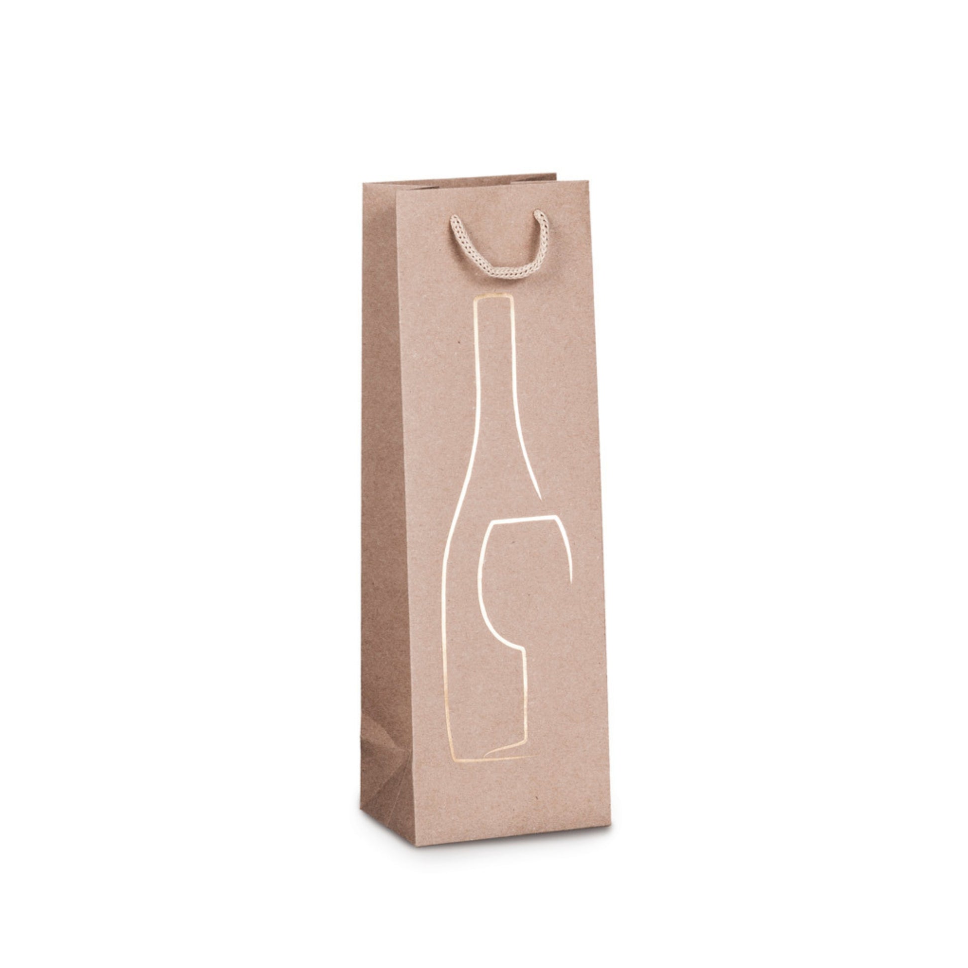 Shopper REX bottiglia kraft avana 12x37x9cm stampa a caldo oro 200g/m² cordoncino