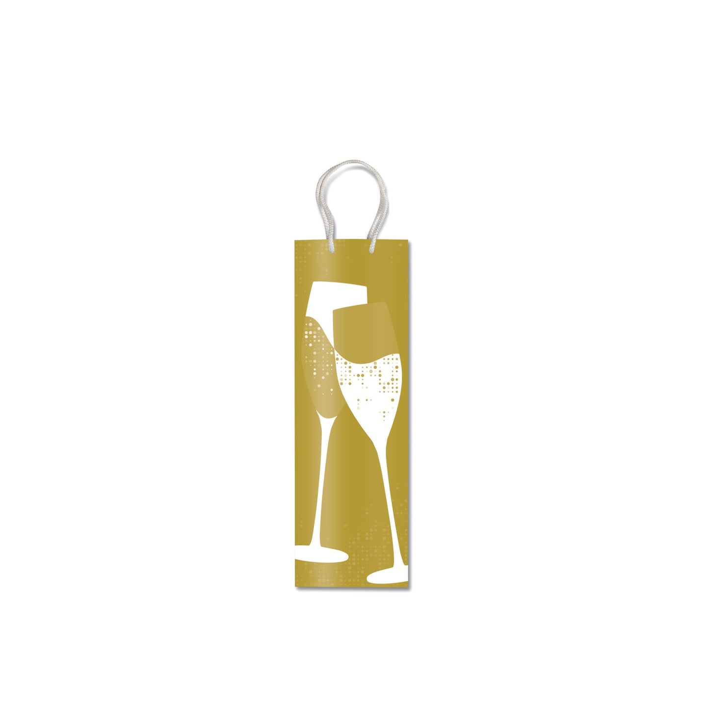 Shopper bottiglia 12x9x37cm carta patinata design calici champagne sfondo oro 177F