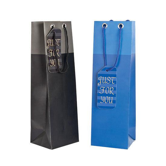 Shopper portabottiglie blu 210g 10x39x10,5cm con cordura colorata e biglietto