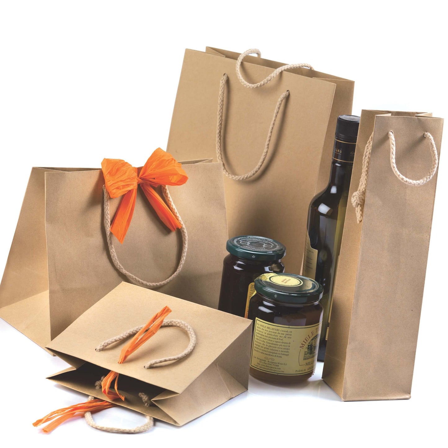 SHOPPER PER 1 BOTTIGLIA CARTA KRAFT AVANA 160gr 12x39+9 cm (12PZ)