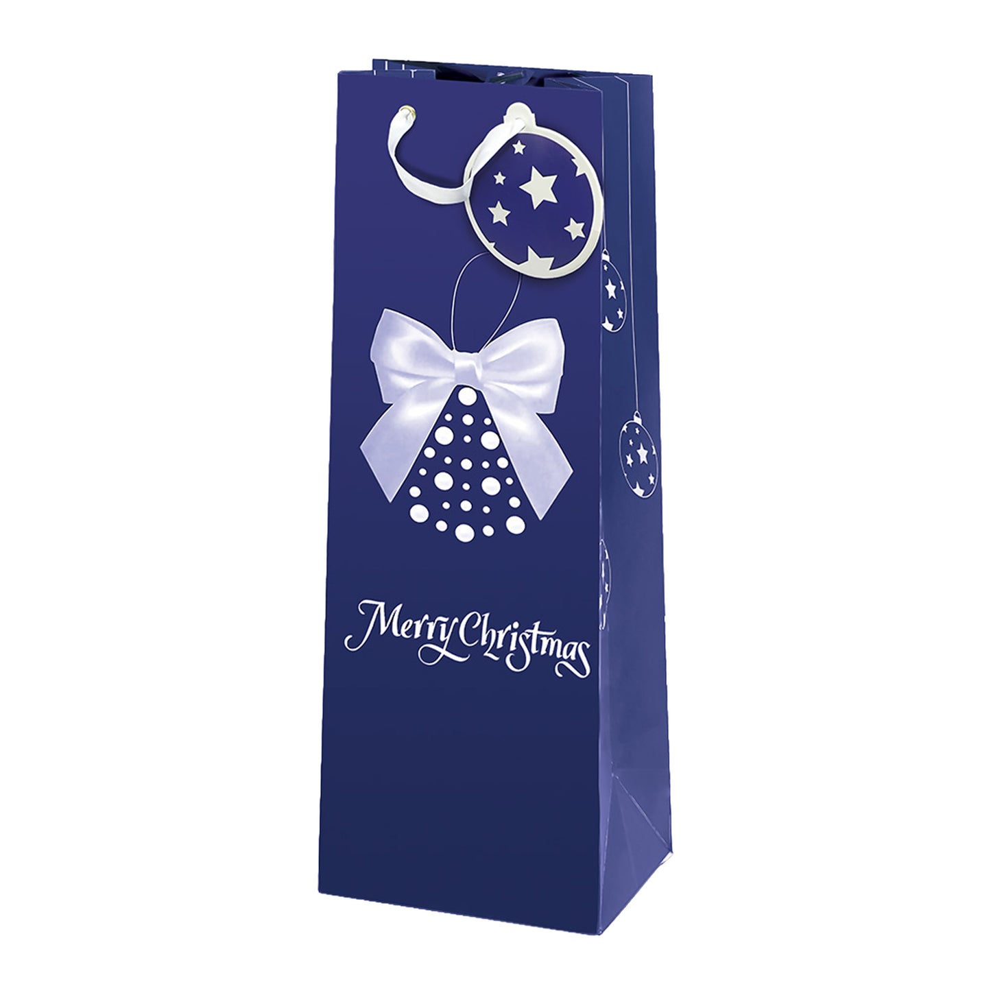 Shopper bottiglia Merry Christmas blu carta opaca 11,4x36x11,4cm 81844 con biglietto