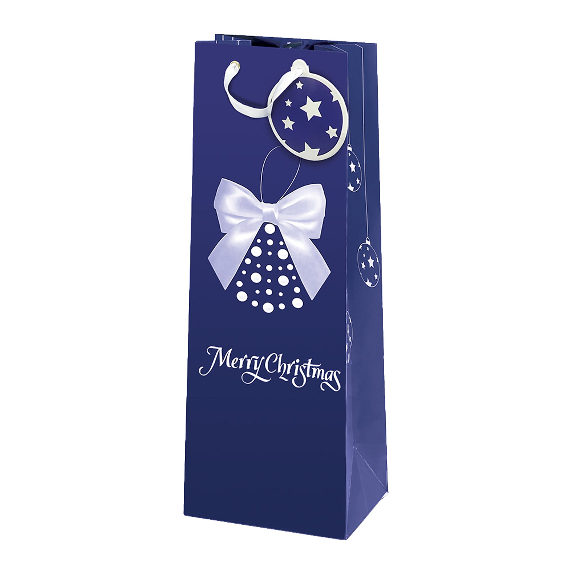 Shopper bottiglia Merry Christmas blu carta opaca 11,4x36x11,4cm 81844 con biglietto