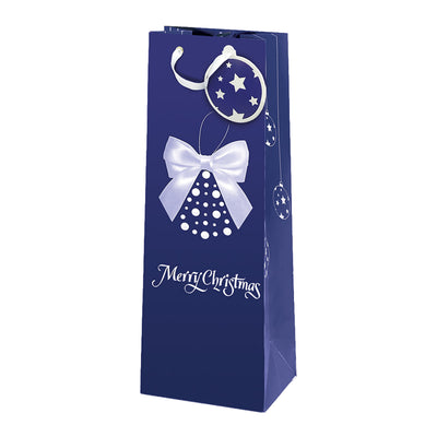 Shopper bottiglia Merry Christmas blu carta opaca 11,4x36x11,4cm 81844 con biglietto
