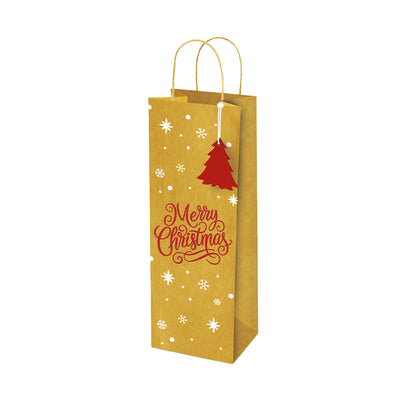 Shopper bottiglia kraft natale rosso bianco 11,4x36x11,4cm 82147 con biglietto coordinato