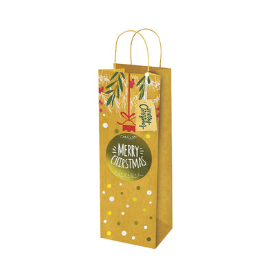 Shopper bottiglia kraft natale verde rosso oro 11,4x36x11,4cm 82149 con biglietto coordinato