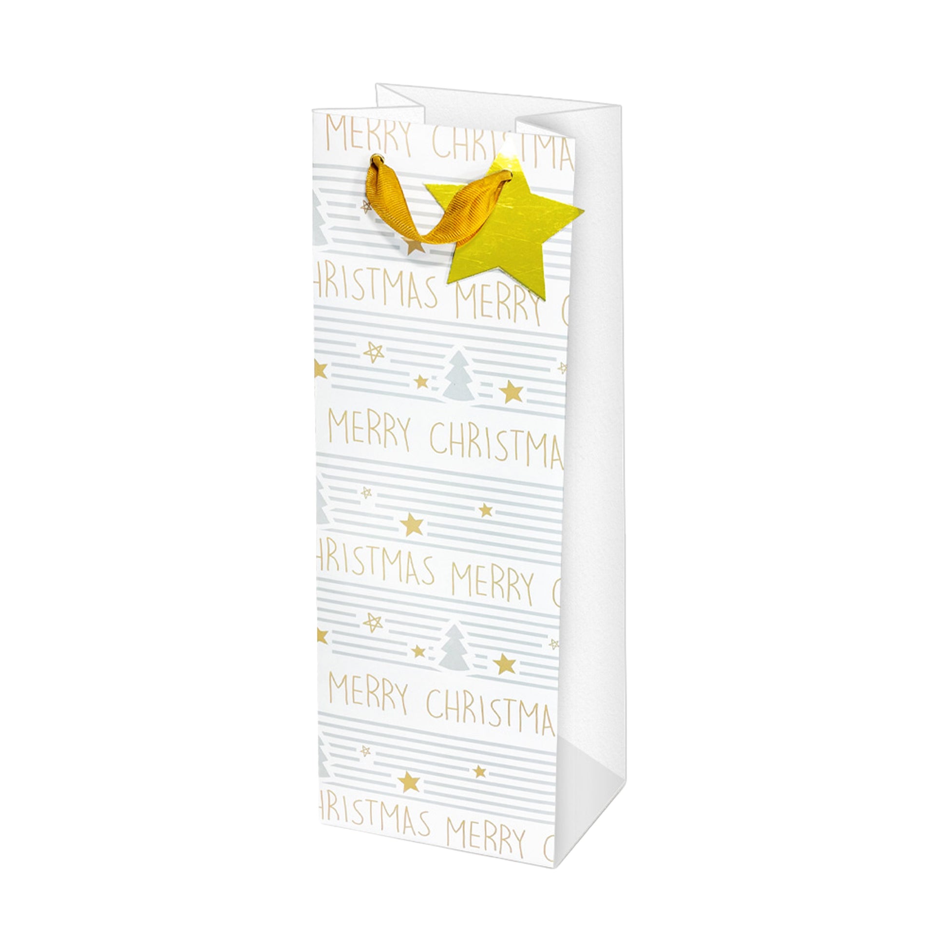 Shopper bottiglia Merry Christmas bianco oro 11,4x36x11,4cm 82153 210gr manici cordura