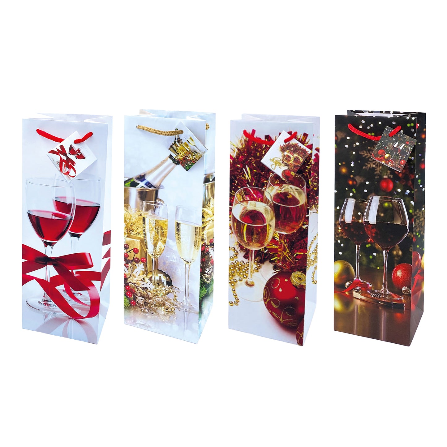 Shopper bottiglia kraft calici natale stampa fotografica 11,4x36x11,4cm 60946 biglietto