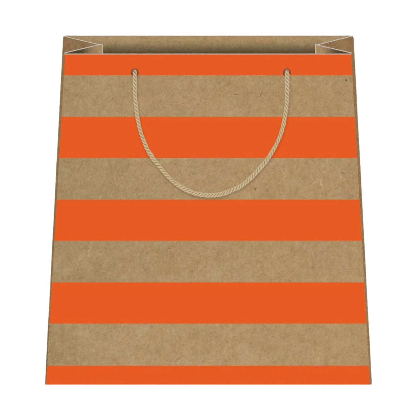 Shopper carta kraft 26x32x12cm con fasce arancio acceso K05 su fondo kraft naturale