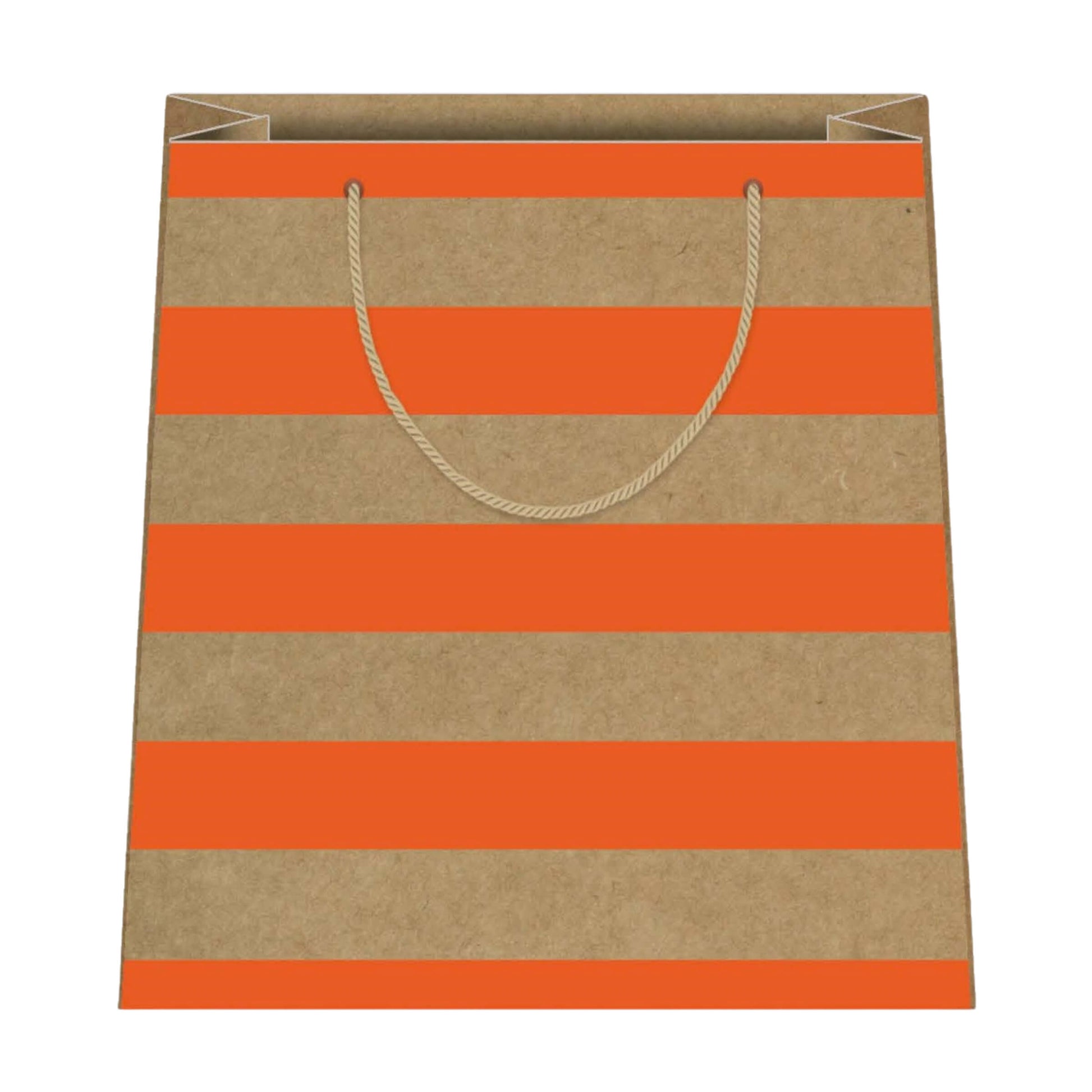 Shopper carta kraft 26x32x12cm con fasce arancio acceso K05 su fondo kraft naturale