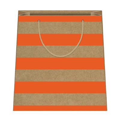 Shopper carta kraft 26x32x12cm con fasce arancio acceso K05 su fondo kraft naturale