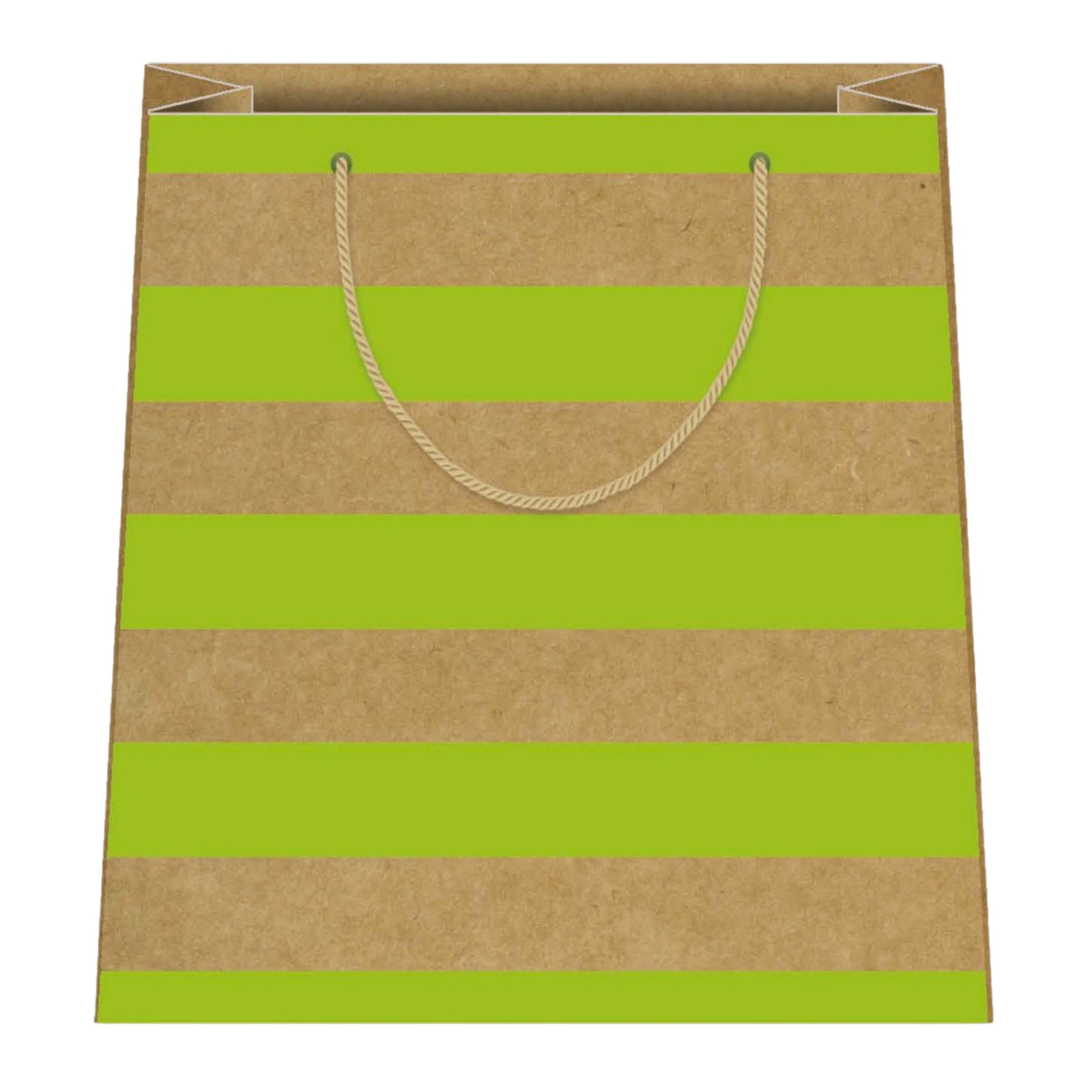 Shopper carta kraft 26x32x12cm con fasce verde lime K11 su fondo naturale