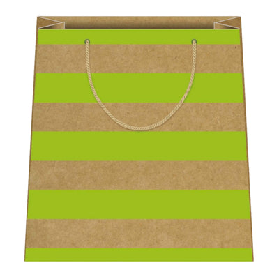 Shopper carta kraft 26x32x12cm con fasce verde lime K11 su fondo naturale