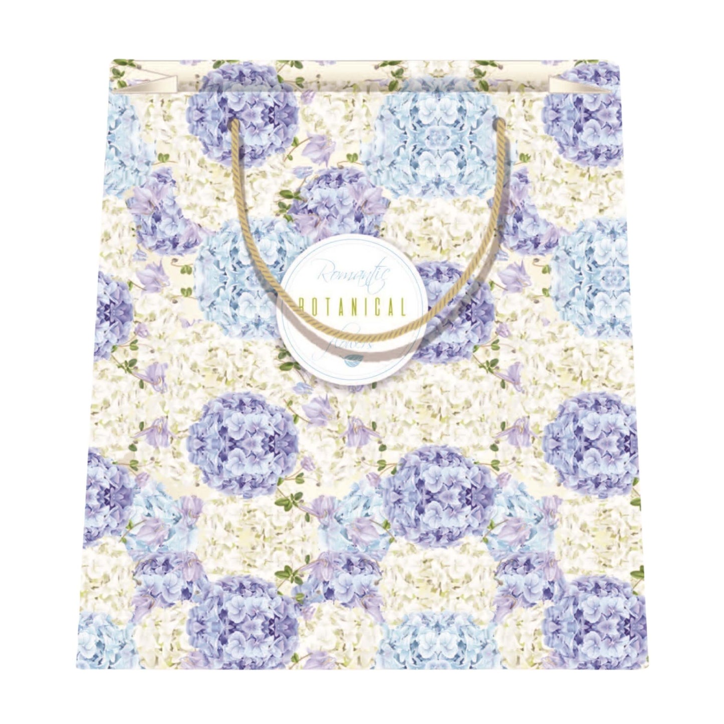 Shopper carta kraft 26x32x12cm soggetto ortensie PL57 lilla malva azzurro bianco