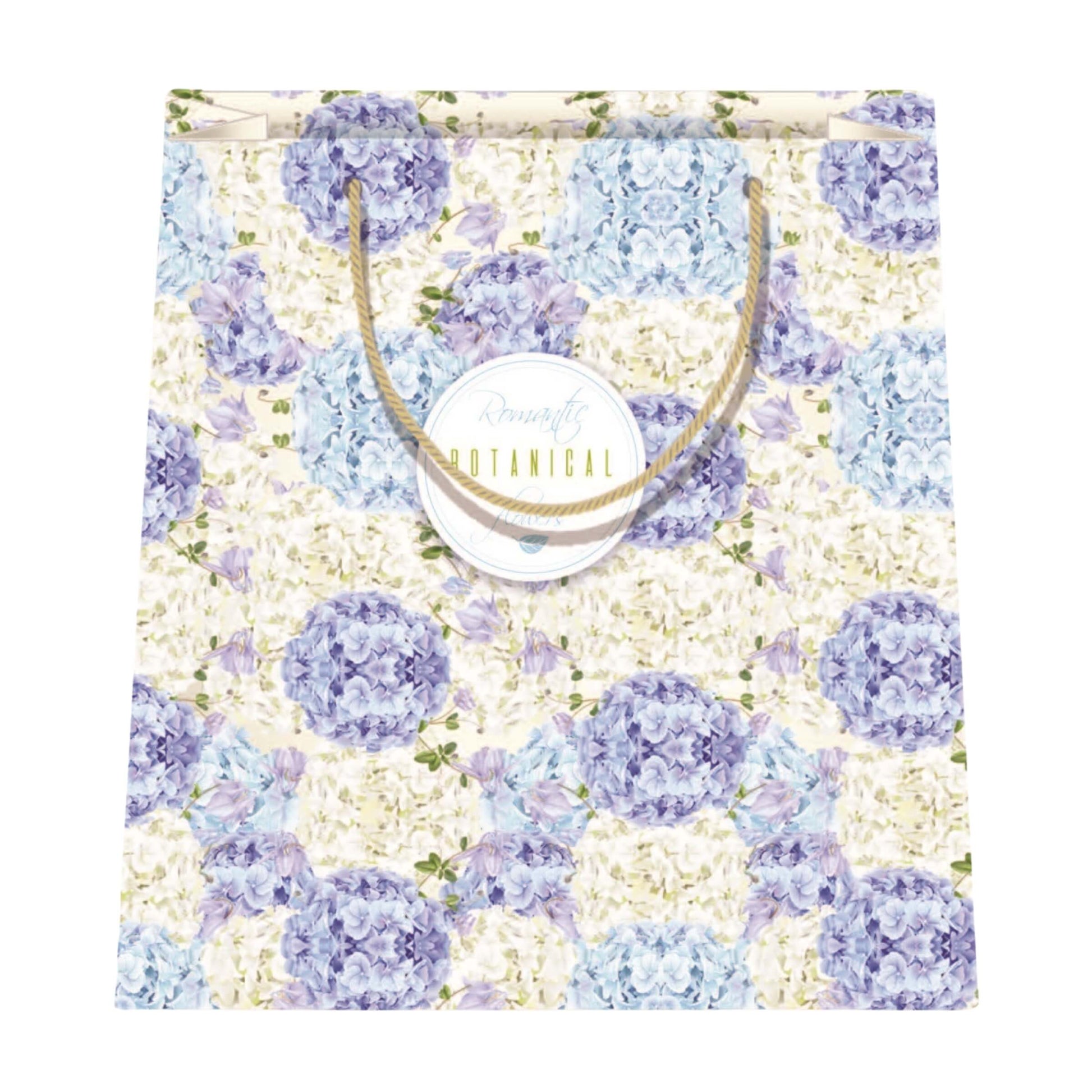 Shopper carta kraft 26x32x12cm soggetto ortensie PL57 lilla malva azzurro bianco