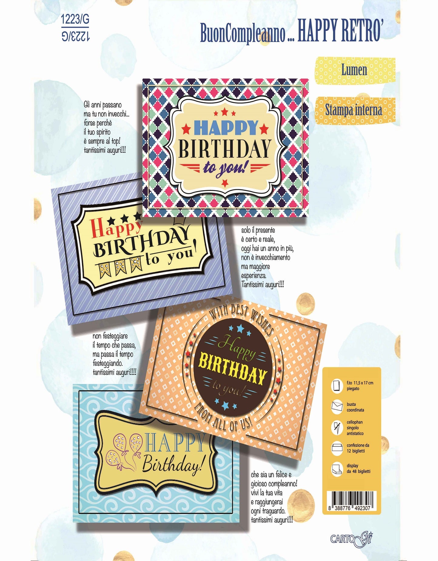 1223/G - BUON COMPLEANNO HAPPY RETRO (12PZ)