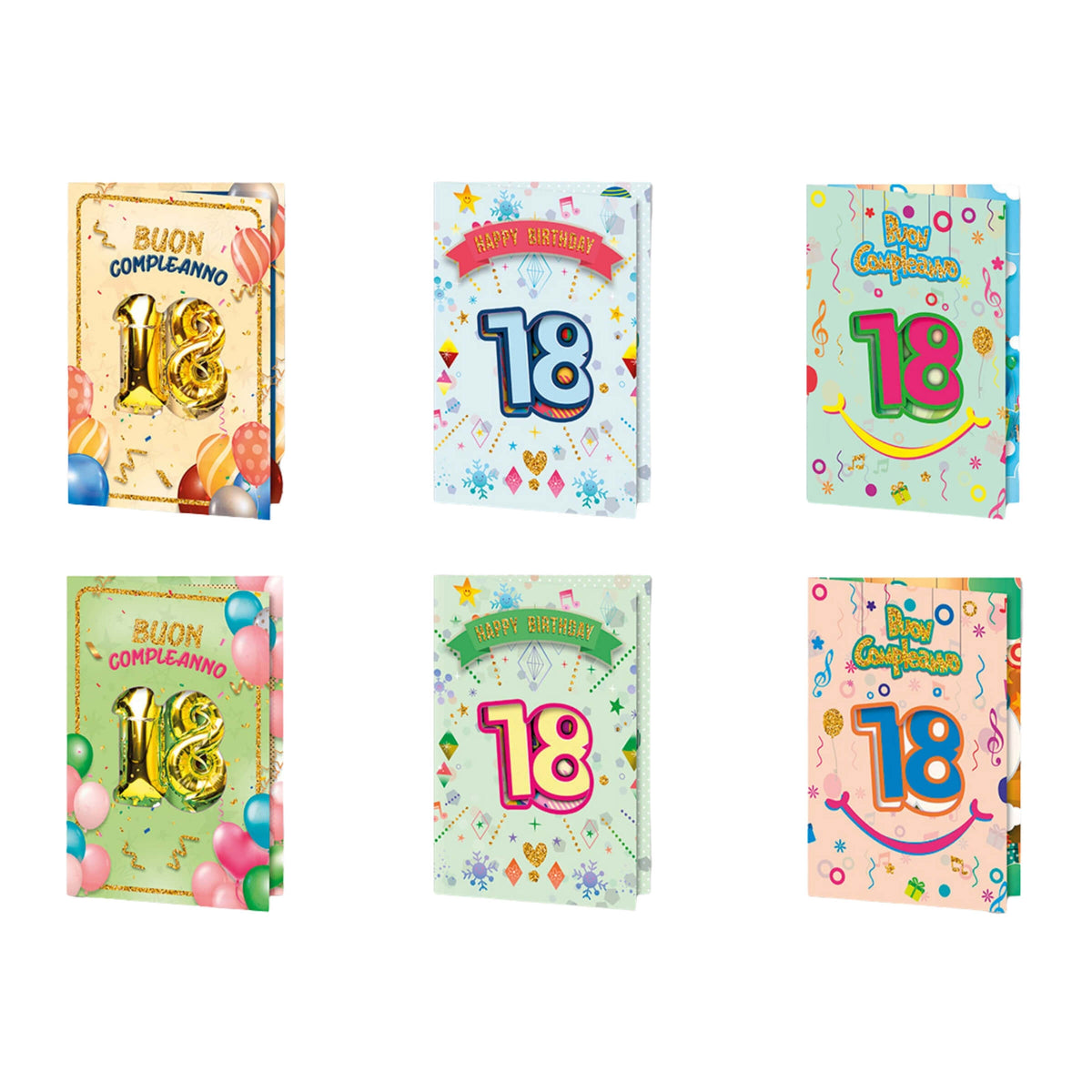 ED-078 BIGLIETTI AUGURI BUON COMPLEANNO 18 ANNI (12PZ)
