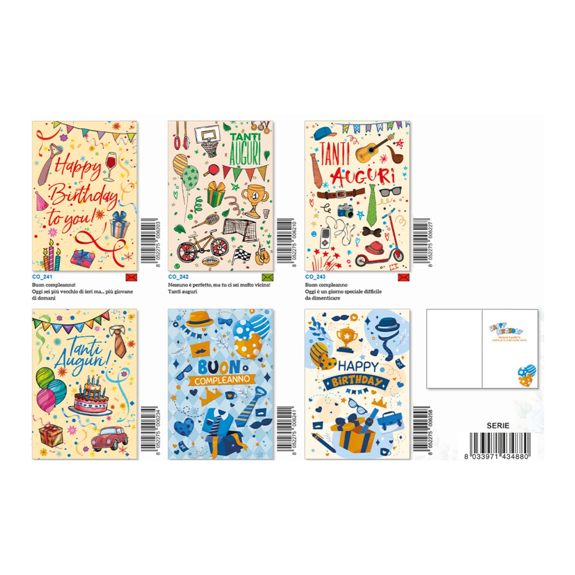 Biglietti compleanno uomo ED-121 vernice UV oro caldo multicolore grafiche moderne colori vivaci