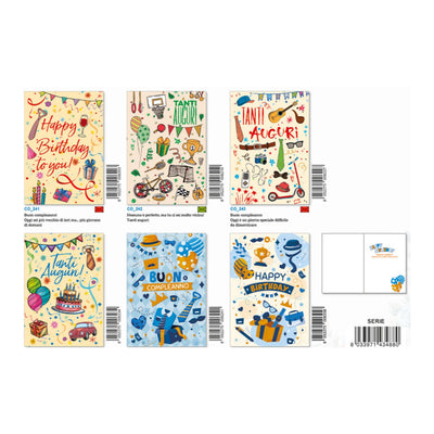 Biglietti compleanno uomo ED-121 vernice UV oro caldo multicolore grafiche moderne colori vivaci