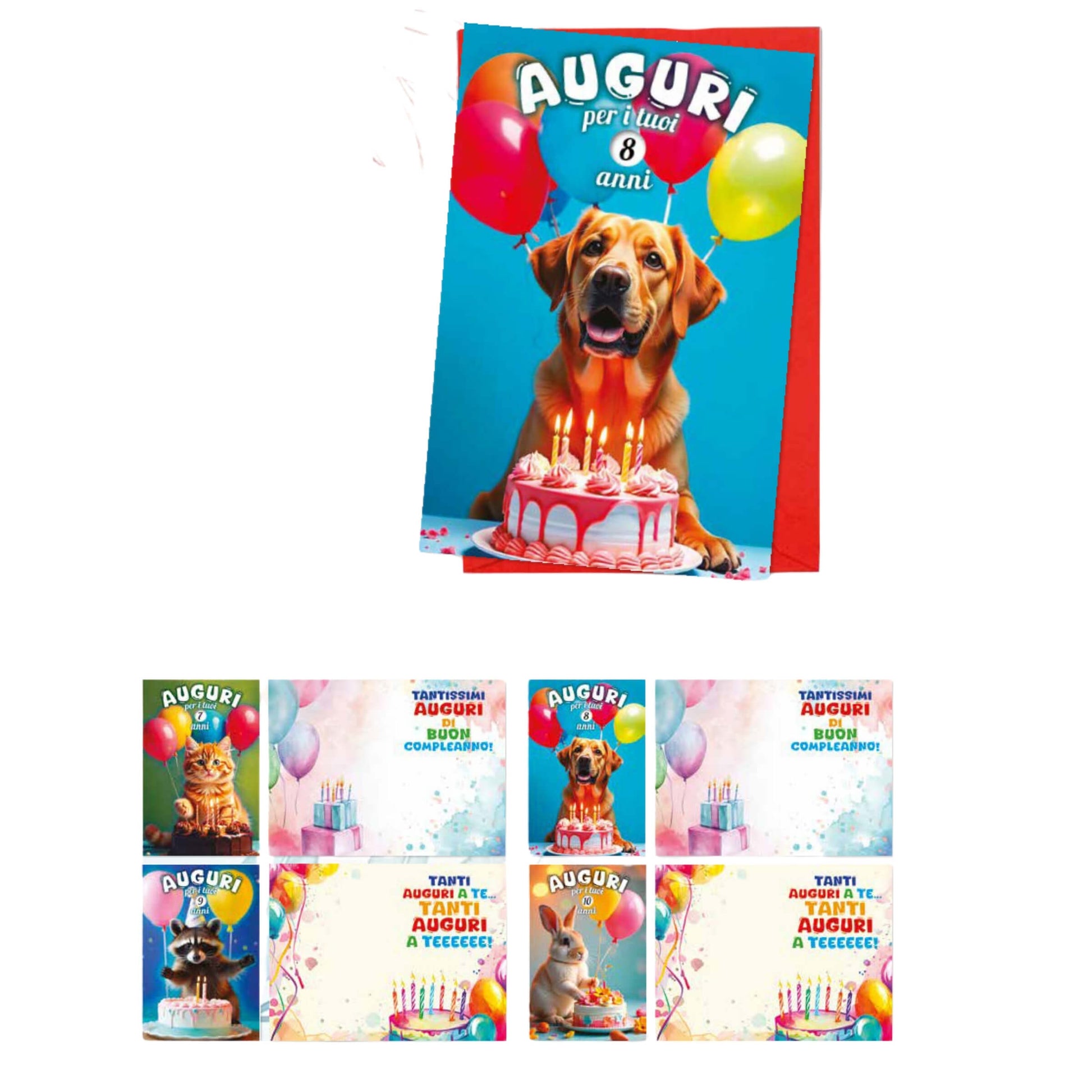 Biglietti compleanno bambini ED0529 animali ruota numeri 2-10 anni 11.5x17cm 12pz