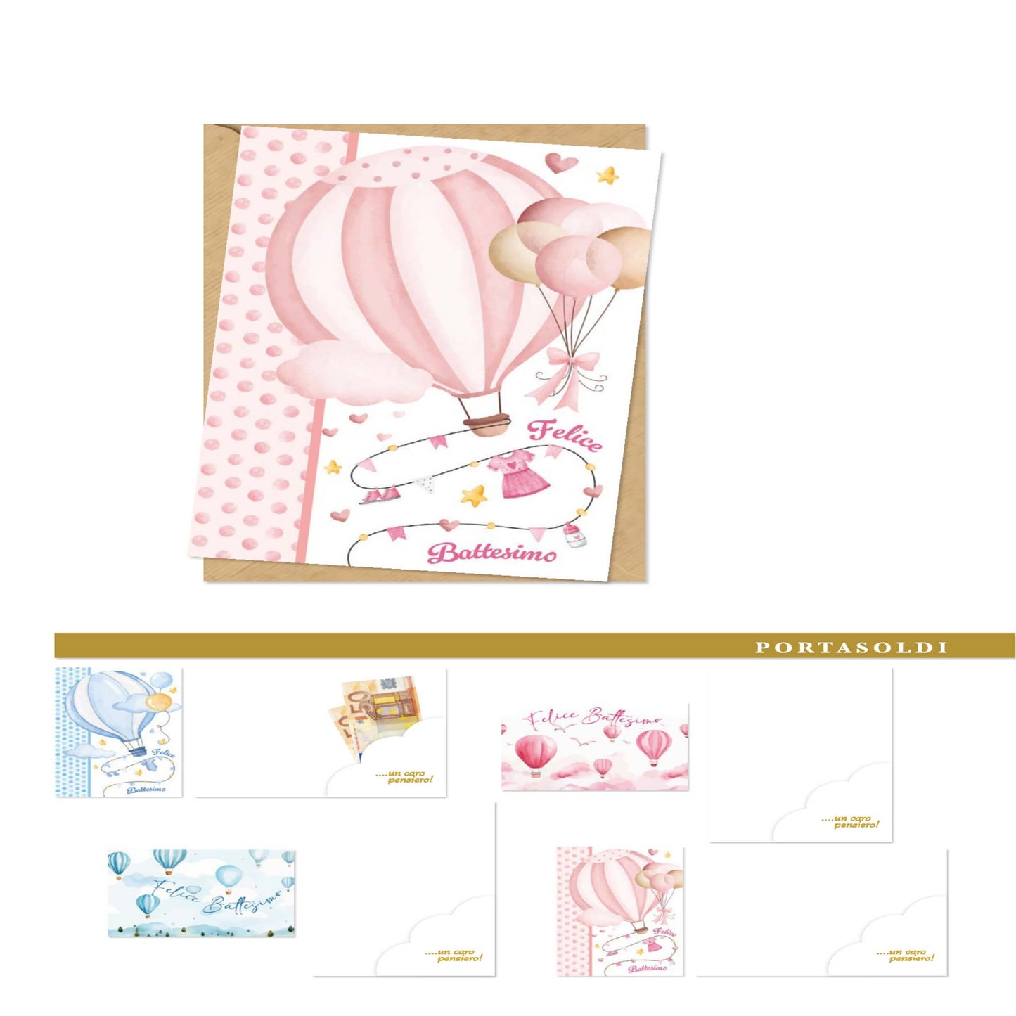 ED0525 BIGLIETTI FELICE BATTESIMO CON RILIEVO E PORTA SOLDI (12PZ)