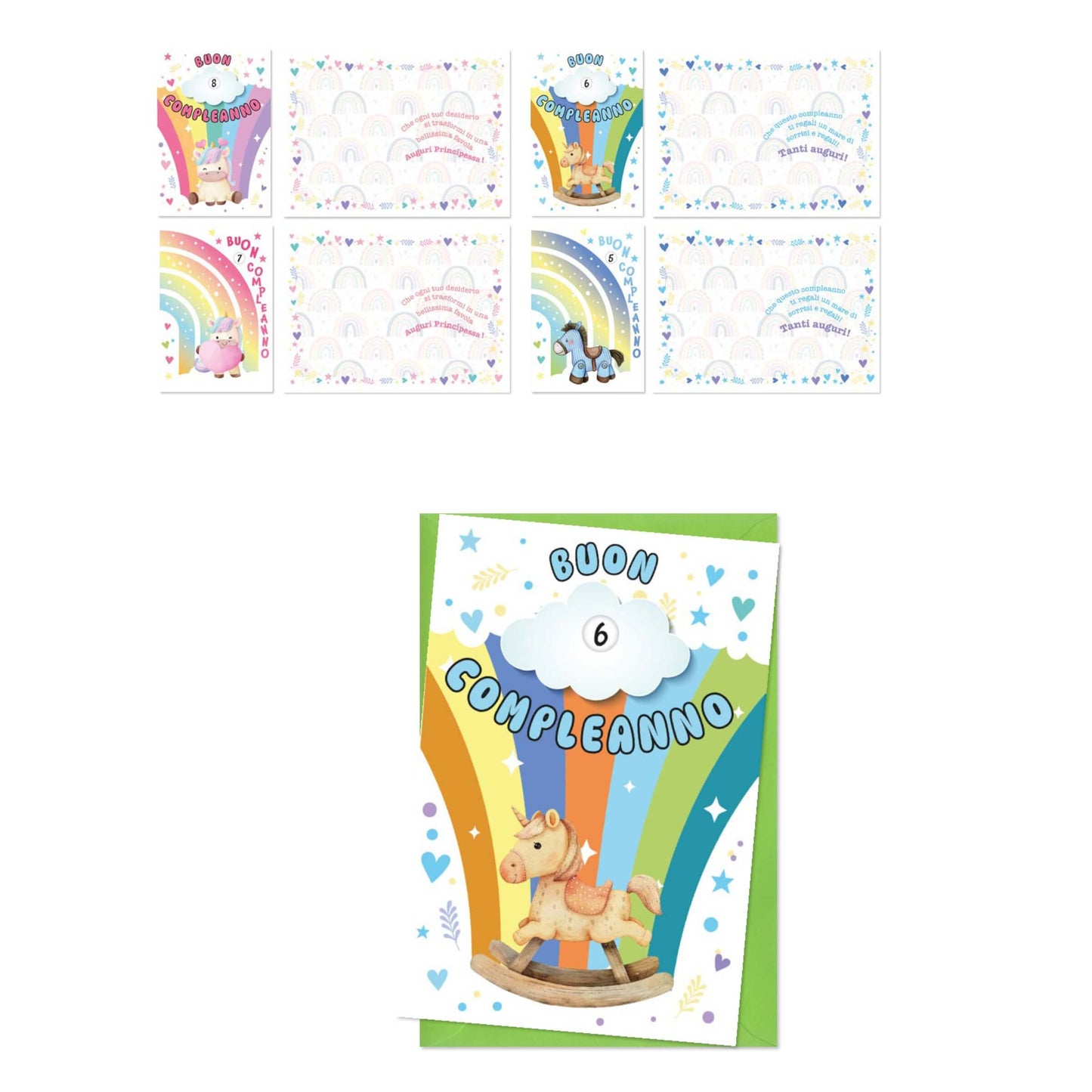 ED0627 BIGLIETTI AUGURALI HORSE GLITTER CON RUOTA NUMERI 2-10 ANNI (12PZ)