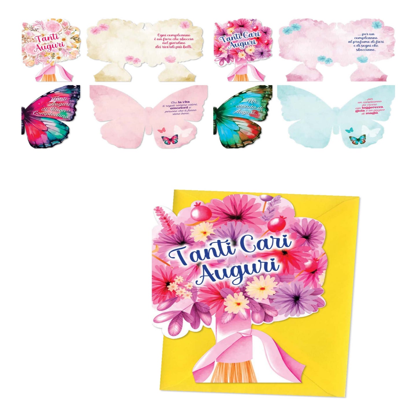 ED0639 BIGLIETTI AUGURALI FIORI CON GLITTER (12PZ)