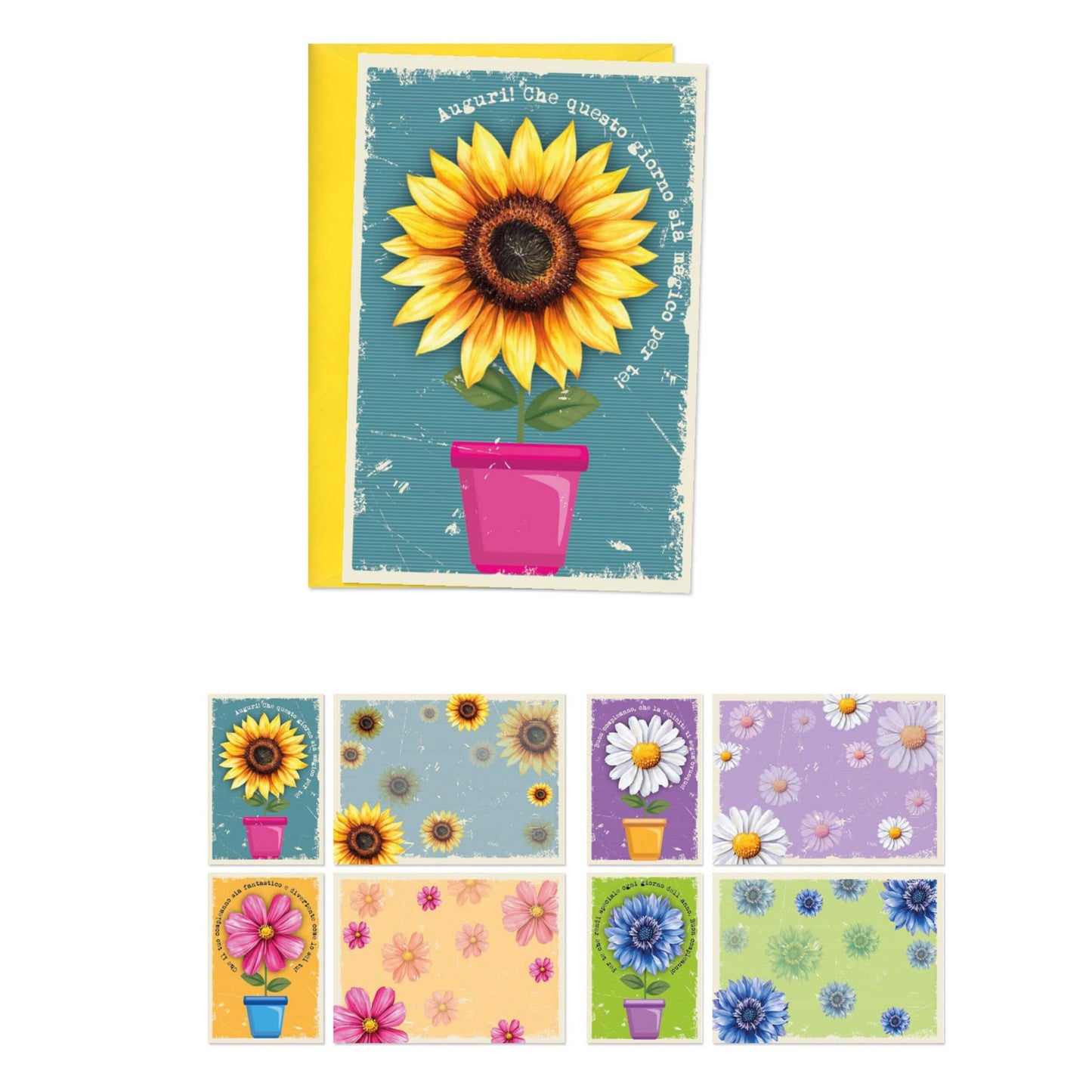 ED0642 BIGLIETTI AUGURALI FIORI CON GLITTER (12PZ)