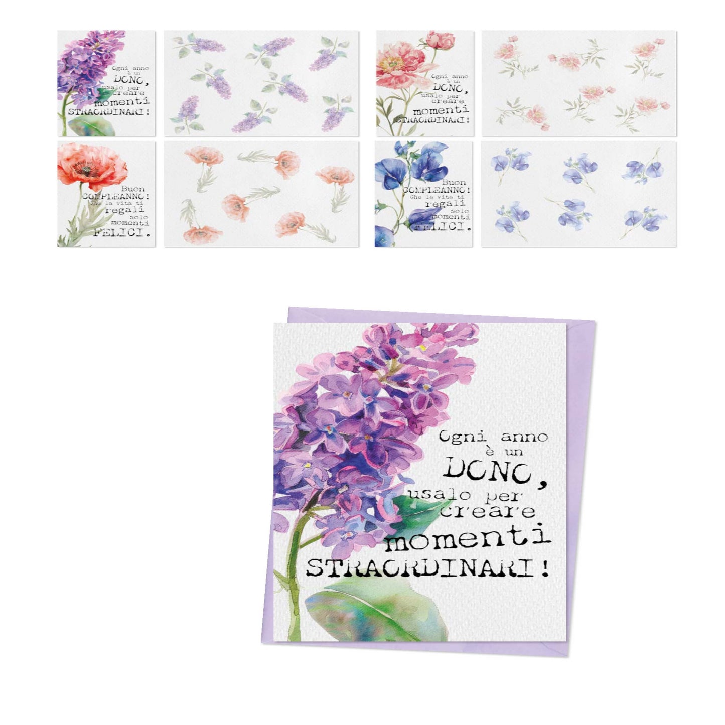 ED0652 BIGLIETTI AUGURALI FIORI CON GLITTER (12PZ)