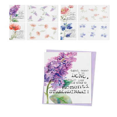 ED0652 BIGLIETTI AUGURALI FIORI CON GLITTER (12PZ)