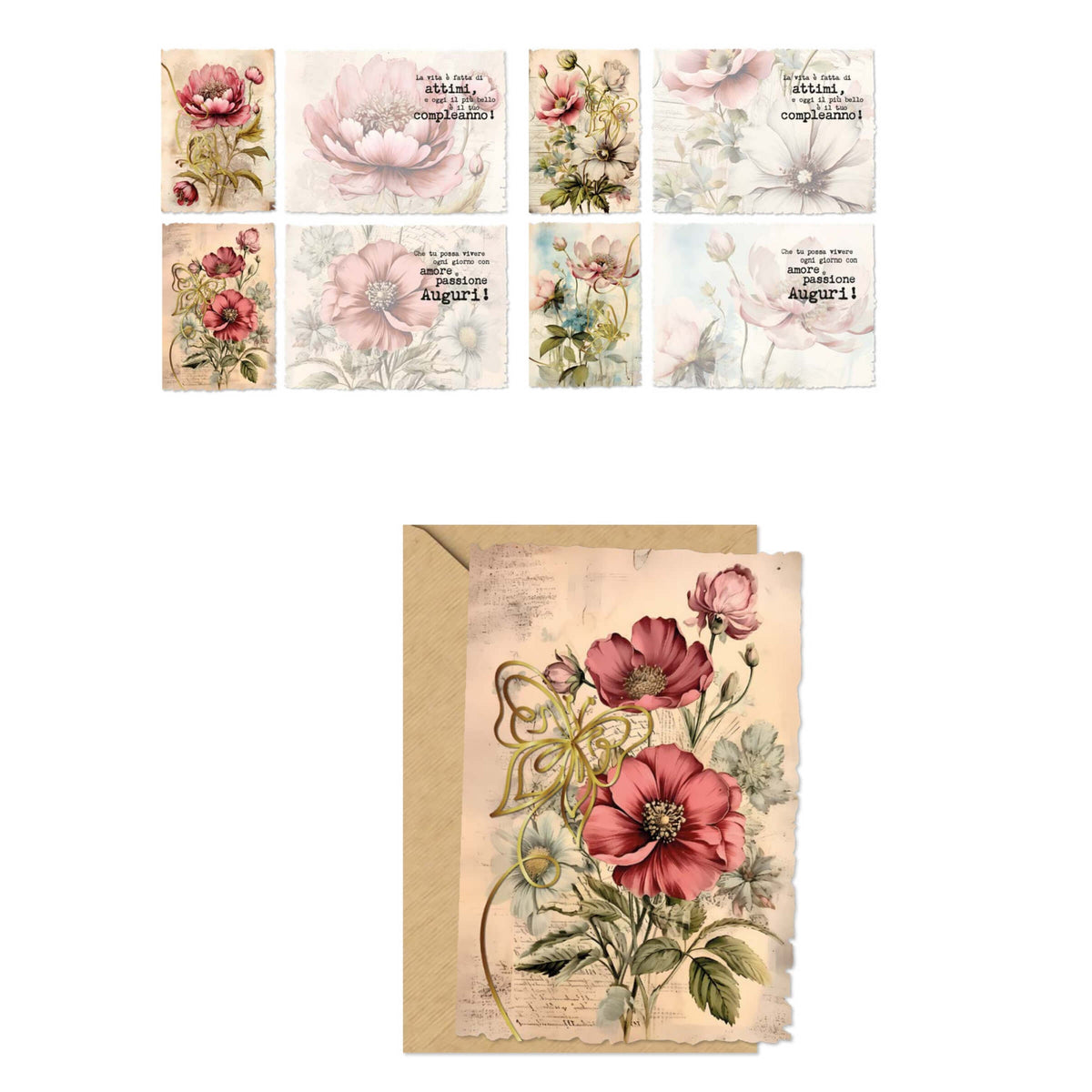 ED0656 BIGLIETTI AUGURALI FIORI CON STAMPA A CALDO (12PZ)