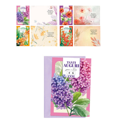 ED0670 BIGLIETTI AUGURALI FIORI CON GLITTER E RUOTA NUMERI 1-99 ANNI (12PZ)