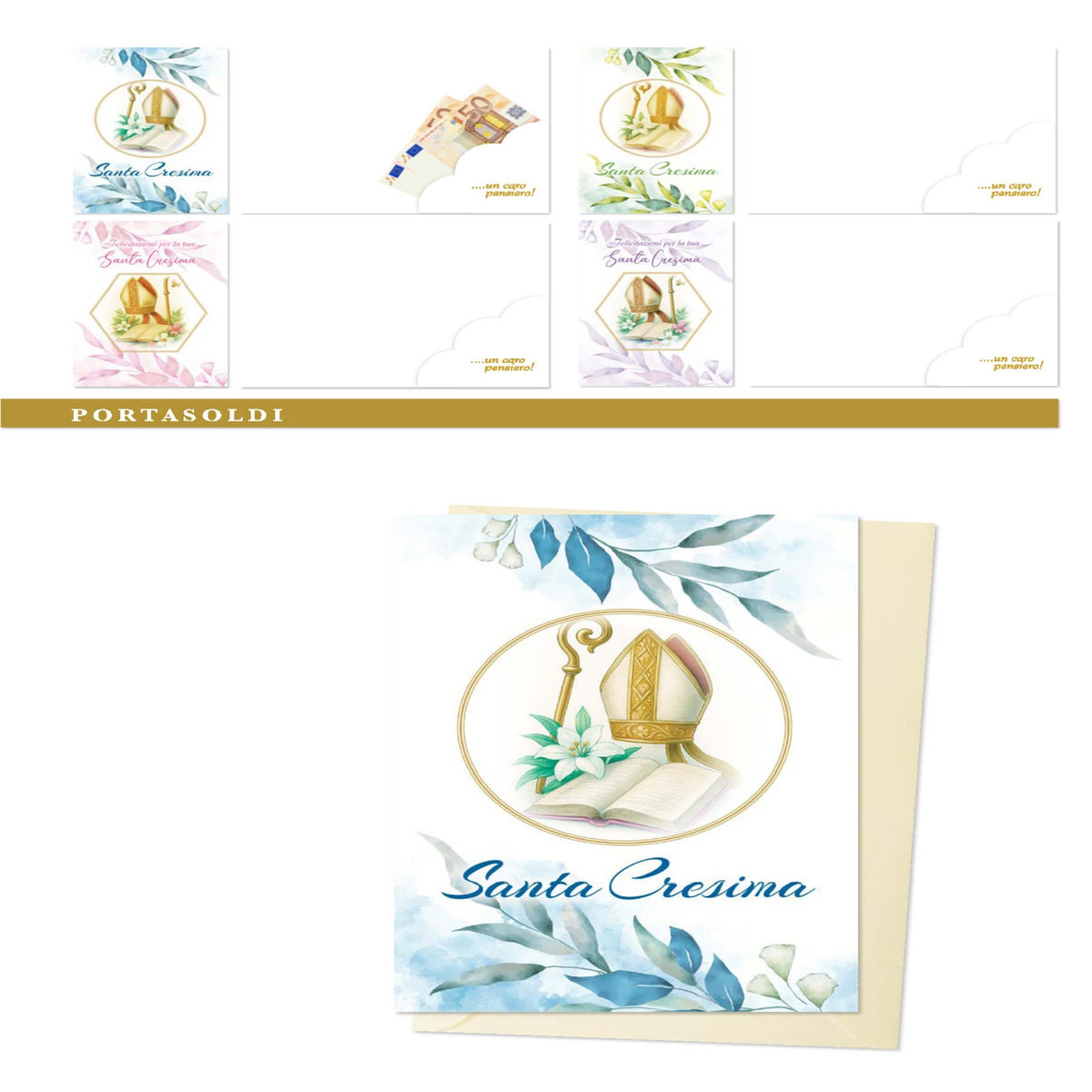 ED0690 BIGLIETTI SANTA CRESIMA CON GLITTER E PORTA SOLDI (12PZ)