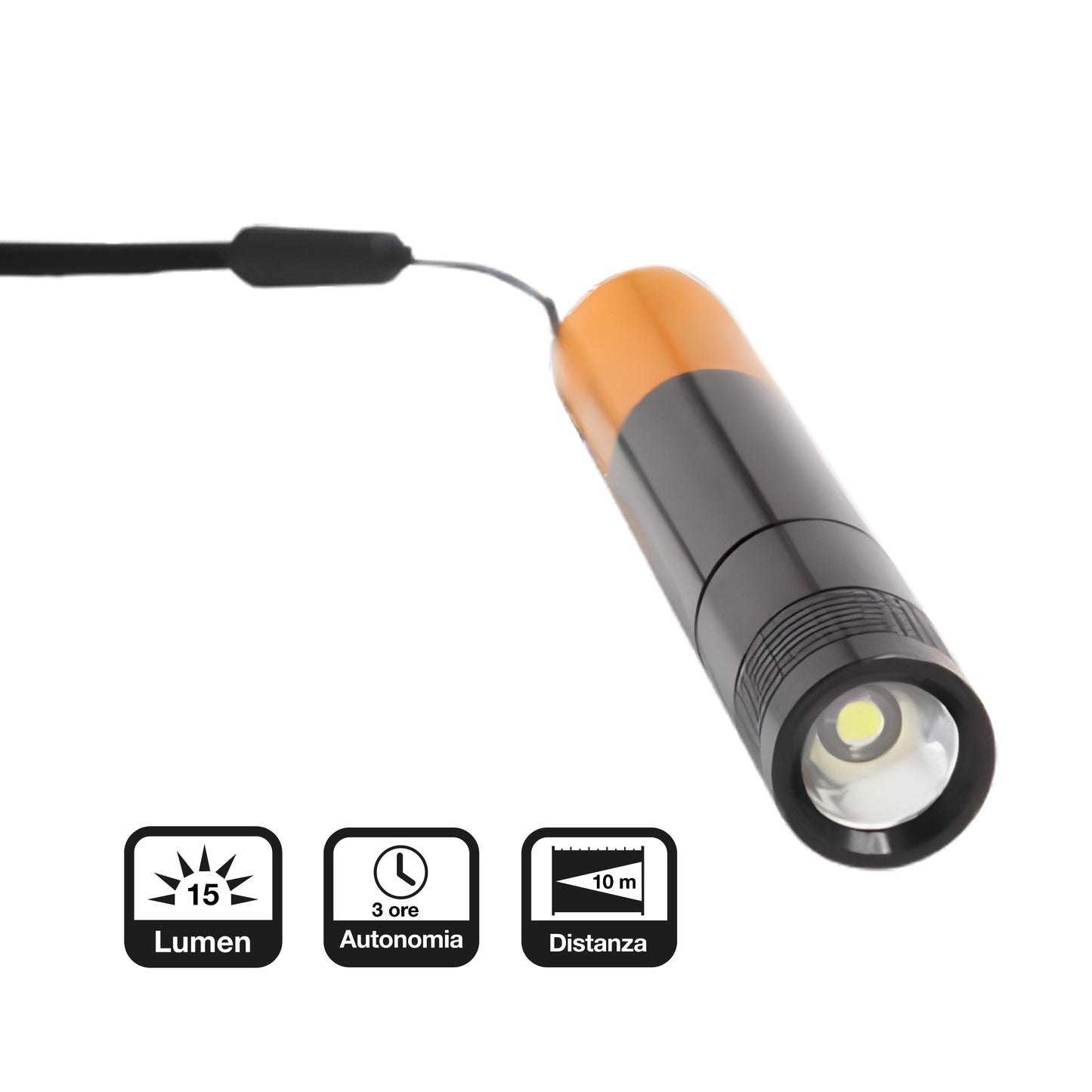 Nero Led Slim torcia alluminio compatta dettaglio corpo cilindrico con clip