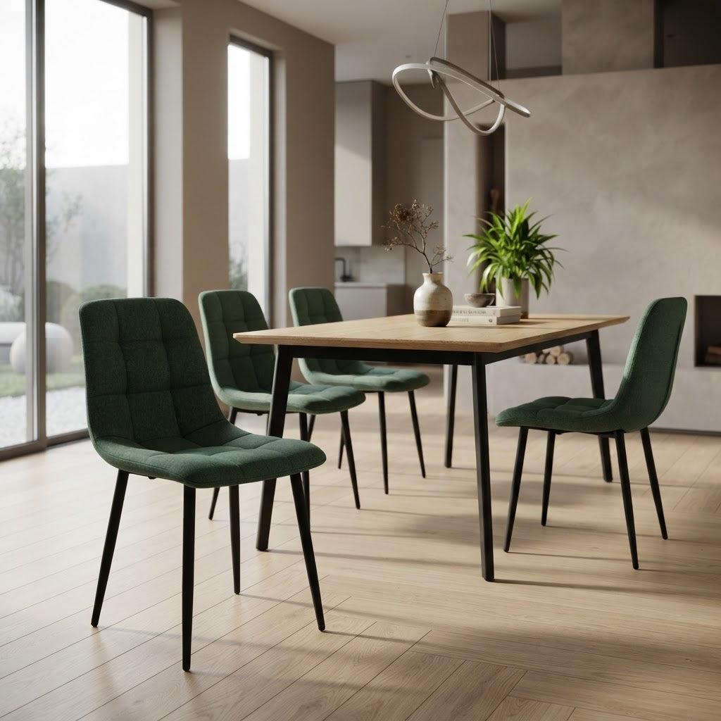 Powerlan Kira Sedia Imbottita Verde con Trapuntatura a Quadri e Gambe in Metallo