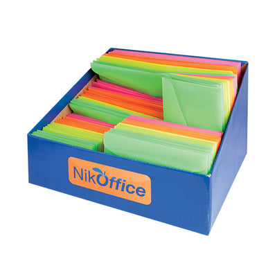 Buste trasparenti fluo assortite chiusura bottone 5 formati A4 A5 VOUCHER A6 A7 120pz