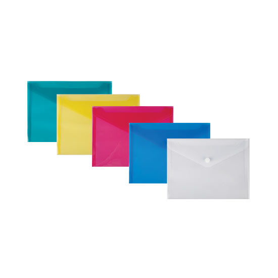 BUSTE CON BOTTONE COLORATE TRASPARENTI A6 - 19x14  (5PZ)
