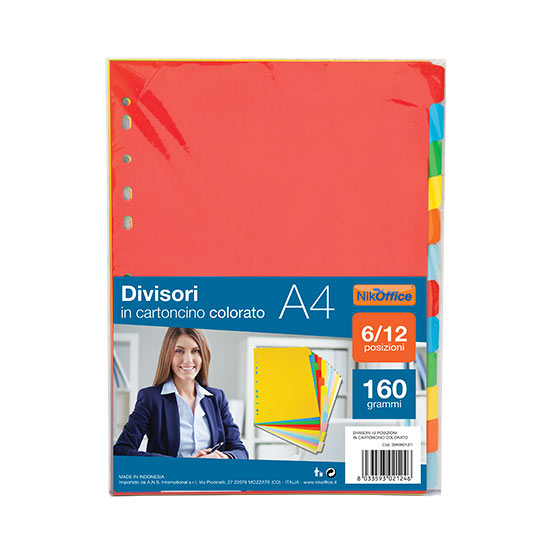 DIVISORI IN CARTONCINO 160gr A4 PER RACCOGLITORI A 4 ANELLI - 12 TASTI