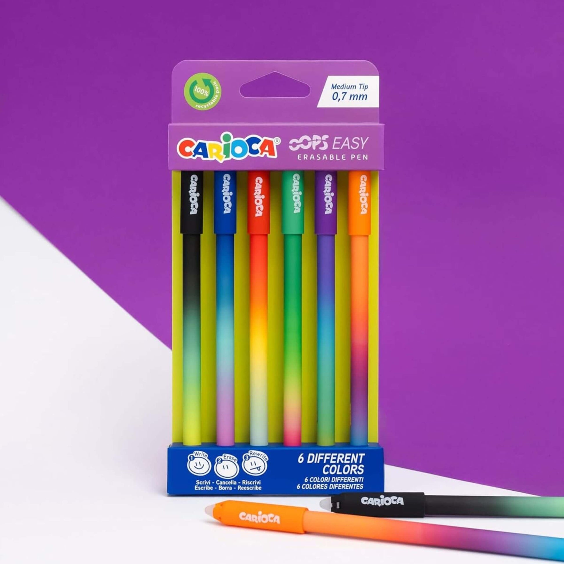 Dettaglio penna cancellabile Carioca Oops Easy 0,7mm con gomma in cima