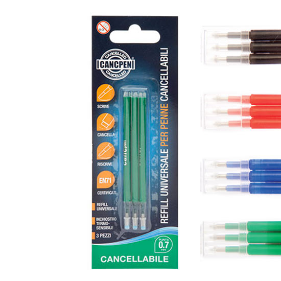 Refill Nikoffice blu inchiostro termosensibile compatibile penne cancellabili - blister 3 pezzi