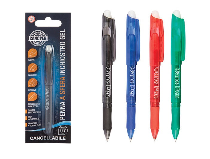 Penna a sfera cancellabile rossa cappuccio grip punta 0,7 mm inchiostro termosensibile