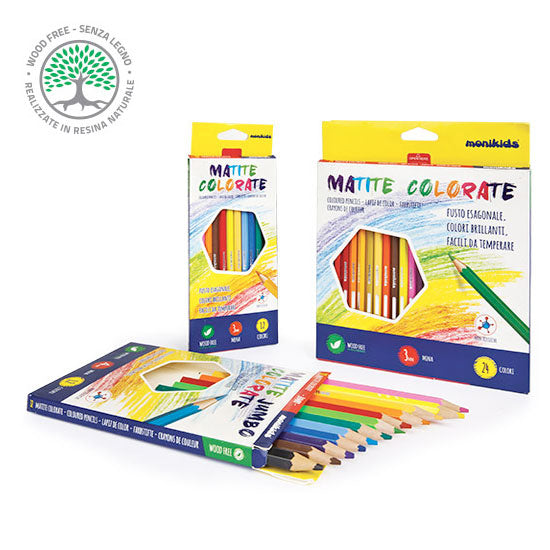 Matite colorate Nikoffice Monikids 12 colori fusto esagonale wood free