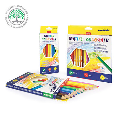 Matite colorate Nikoffice Monikids 12 colori fusto esagonale wood free