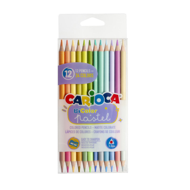 MATITE CARIOCA TRIANGOLARI BICOLOR PASTEL LAVABILE - 12 PASTELLI 24 COLORI