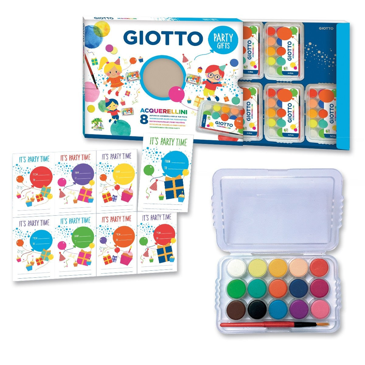 Giotto Party Set 8 astucci acquerellini 15 colori con pennellino